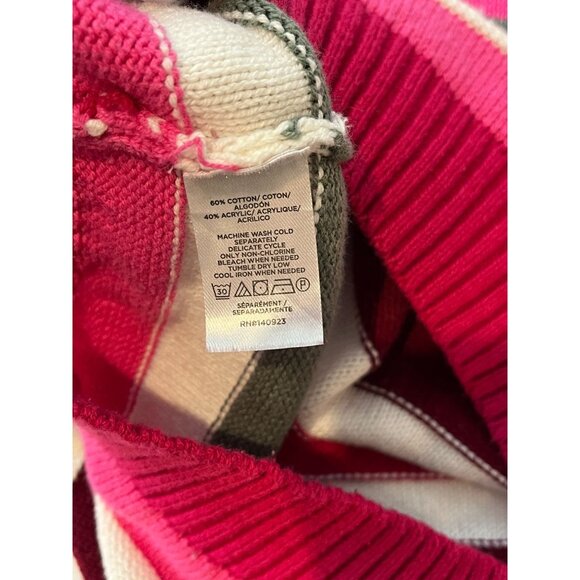 LOFT Striped Knit Crewneck Sweater Pink Green Burgundy Women’s Medium - Picture 7 of 11